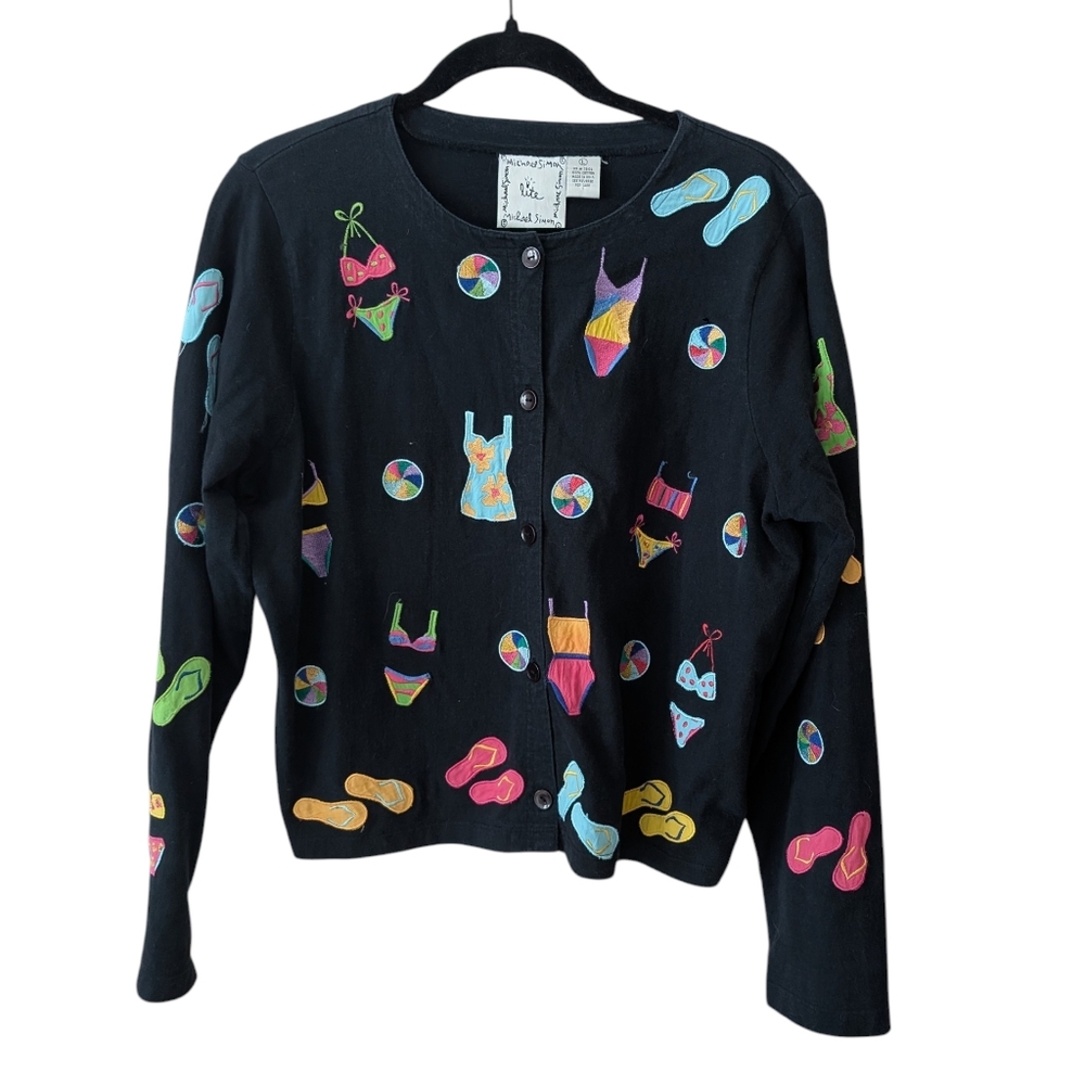Michael Simon Flip Flop Maximalism Embroidery Cotton Summer Cardigan Size  Large
